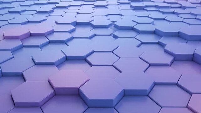 A clean hexagon tile motion graphic with gentle staggered lifting and soft gradient depth