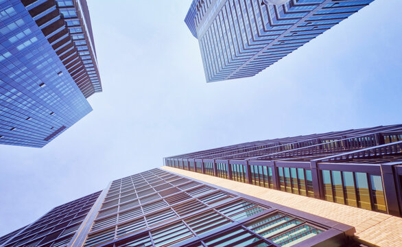 USA, Boston, view to skyscrapers from below