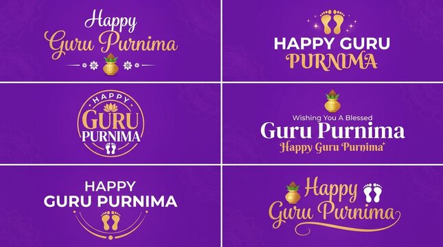 Illustration of Guru Purnima typography badges, emblems and logo type vector design set.