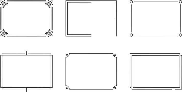 Set of minimalist linear frames and simple decorative borders transparent background