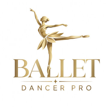 Graceful Ballet Dancer Silhouette in Gold on White Background