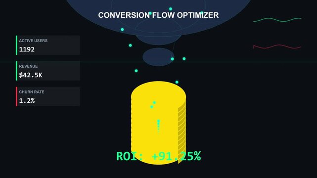Minimalist Isometric Funnel Flow Animation Showing Business Growth and Data Technology Processes