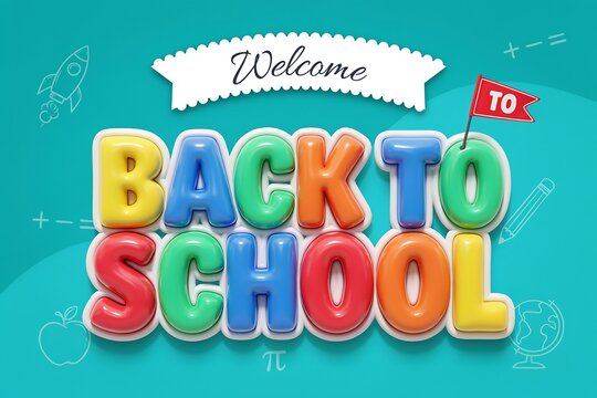 Colorful back to school lettering with educational symbols a 3d rendered illustration on teal background alphabet academic adornment art background