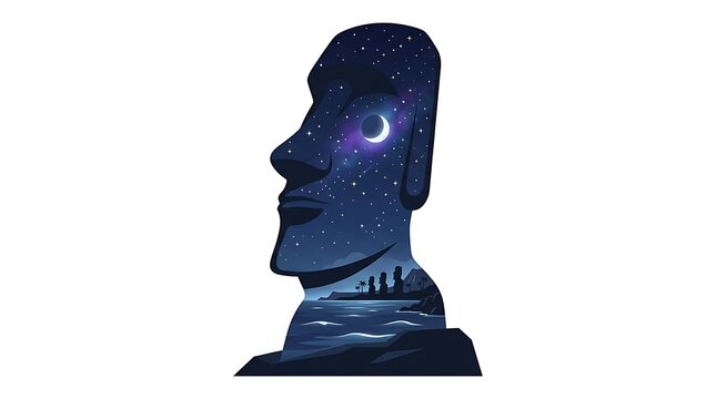 Silhouette of human head containing night sky and moon