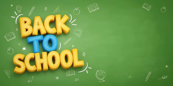 Back to school lettering with educational doodles on a green chalkboard background illustrative design academic apple art chalk class classroom