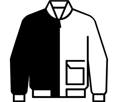 Minimalist line vector icon illustration of a color-block team sports jacket with two-tone design and zip front, clean simple outline for soccer team apparel branding and athletic gear graphics.