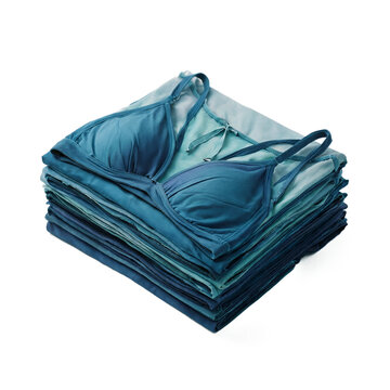 Lingerie clothing fashion a stack of blue womens underwear presented on a transparent background for retail website product photography displays