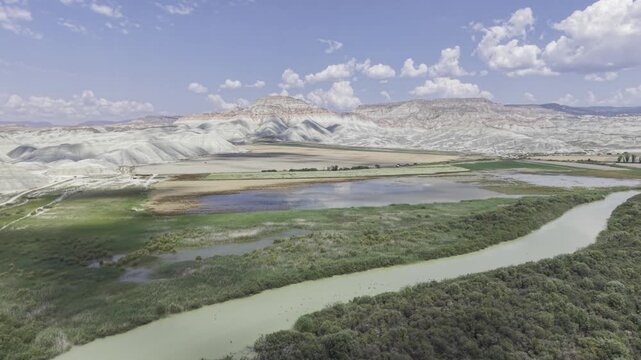 Drone Footage of Nallihan Bird Sanctuary and Rainbow Hills in Ankara Turkey Showing Wetlands and Colorful Geological Landscape