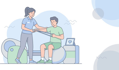 Fototapeta premium Physical Therapist Guiding Patient Through Recovery Journey Exercises Flat Vector Illustration