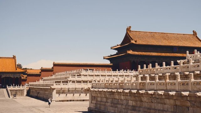 Imperial palace complex in Forbidden City in Beijing, unique famous landmarks. Beautiful architecture of ancient Chinese state of Ming and Qing dynasty Emperors, explore Asian culture and history