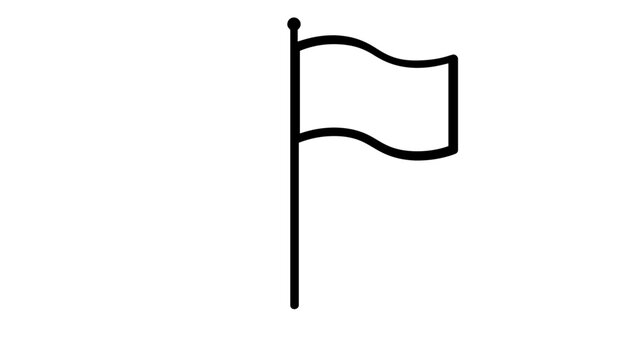 Minimalist line icon of flag pole with waving flag, simple vector illustration for stadium sports event decoration, flat design scalable graphic element with dot finial for match day branding and