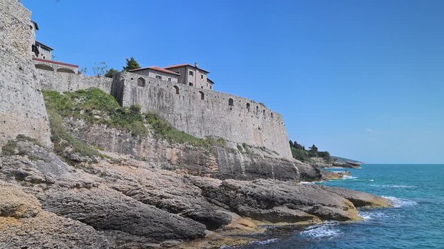 Ulcinj old town medieval city walls overlooking the Adriatic Sea