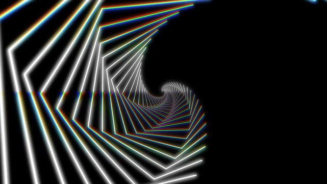Abstract neon pentagon tunnel with rgb glitch effect, futuristic infinite loop motion background animation