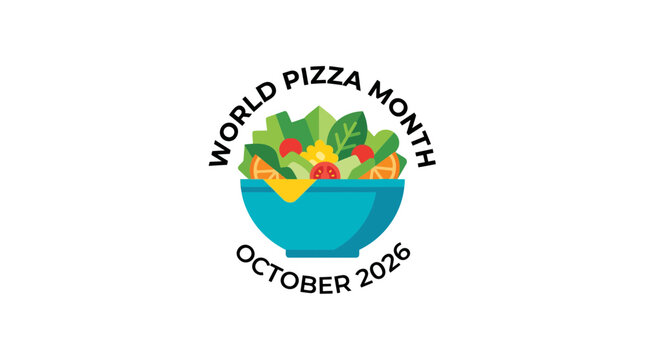 World Pizza Month October 2026 logo featuring a fresh salad bowl illustration.