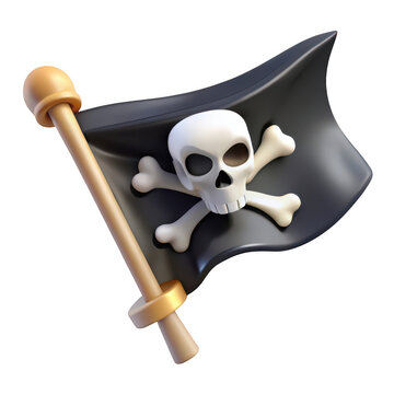 3D pirate flag icon on with isolated illustration adventure character transparent background