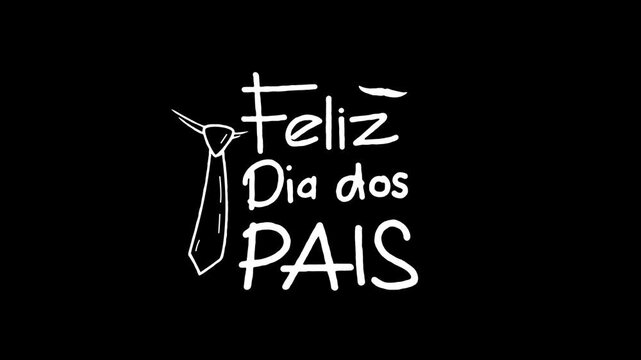 Portuguese Happy Fathers Day Animated Text Alpha Channel. Greeting Card Motion Graphic Letter