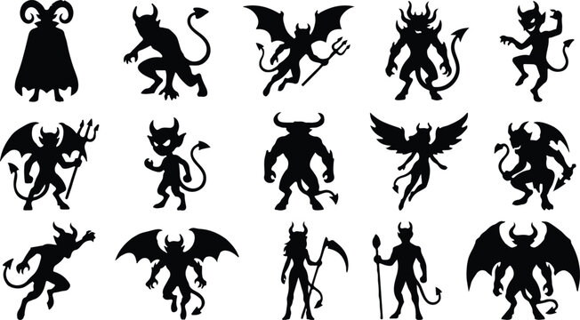 Collection of 15 unique devil and demon silhouettes