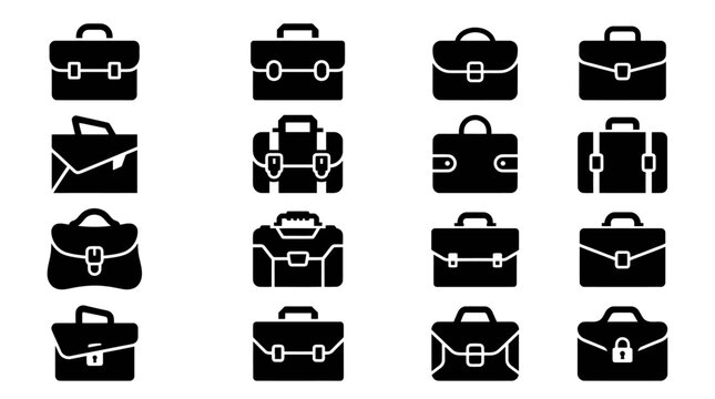 Collection of Black Briefcase Icons Vector Set