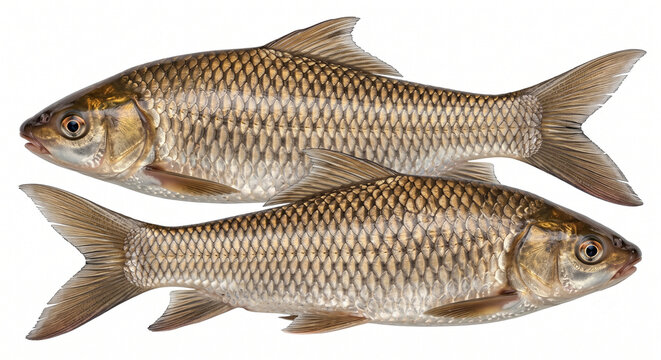 Mrigal Fish, also known as Mrigal Carp (Cirrhinus cirrhosus), Isolated on Pure White Background, Side Profile Full Body Photo