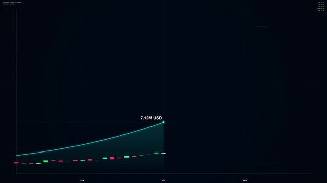 Abstract Exponential Growth Curve with Neon Light Effects in a Digital Technology Background