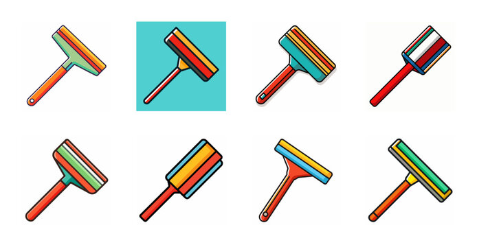 Colorful set of mallet and chisel tools - A vibrant collection of six mallets and chisels arranged in a visually appealing composition with a turquoise background.