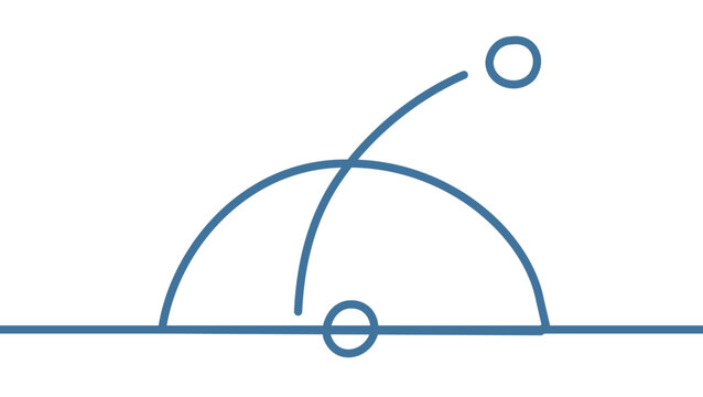 Minimalist vector icon illustration of curved soccer ball trajectory arc showing penalty kick flight path direction, flat modern design, scalable graphic element for sports application