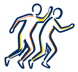 Fototapeta premium Minimalist Vector Icon Illustration of Soccer Free Kick Wall Defense Action Showing Jumping Player Blocking Shot with Teammates Standing Guard, Clean Line Art Design for Sports Applications