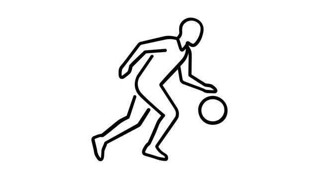 Minimalist line vector icon of soccer player dribbling ball, clean simple stroke design, sports action silhouette, flat illustration for app interface, web design, athletic branding material.