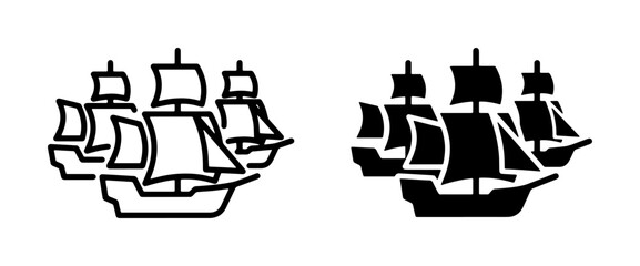 Tall Ship Fleet Silhouette, Nautical Sailing Vessels, Vintage Maritime Journey Icons © Galib