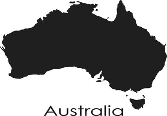 Silhouette map of Australia with Tasmania and bold text representing geographic boundaries and national identity © MdFaruk