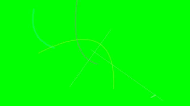 Abstract neon wispy lines on bright green screen background for video editing and keying animation projects