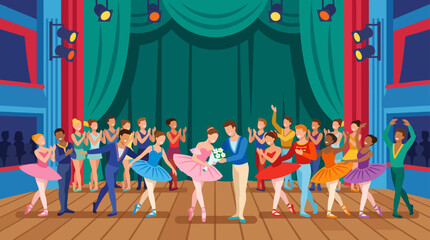 Ballet performance on stage with dancers in costumes and audience © kc