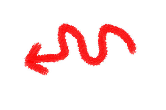 Hand drawn red wavy arrow isolated on transparent background