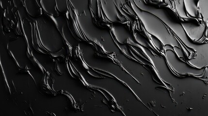 Obraz premium Abstract Black Paint Swirls on Dark Background with Glossy Texture and Dramatic Lighting Effects