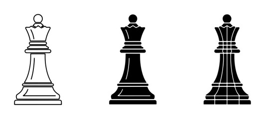 Chess Queen Icons, Black and White Vector Graphics, Strategic Game Pieces, Royalty and Power Symbols © Nayem