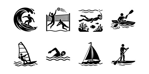 Obraz premium Water Sports and Beach Activities Icons Set