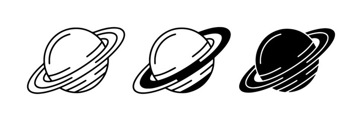 Saturn Planet Icons Set, Space Celestial Body Vector Graphics, Cosmic Orbit Symbols © MdShawkot