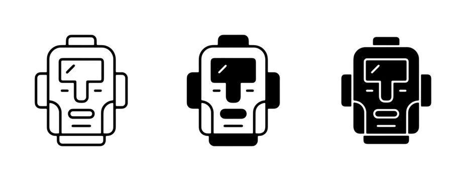 Robot Head Icons, Futuristic Android Face Symbols, AI Technology Vector Graphics