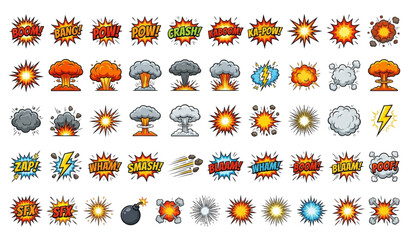 Cartoon Boom Explosion Icons Collection Editable Stroke © Prodip