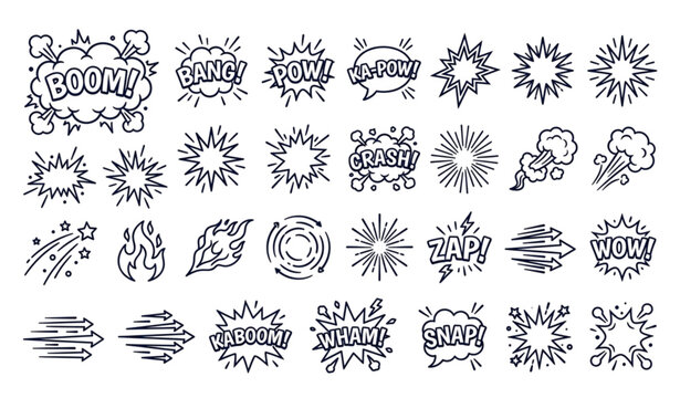 Comic Explosion and Boom Outline Icon Pack