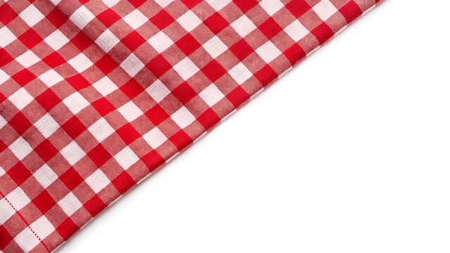 Red and white checkered picnic cloth fabric pattern isolated on a white background