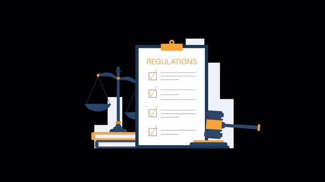 Animated Legal Regulations Checklist with Gavel and Scales - Transparent