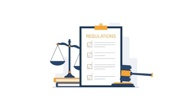 Animated Legal Regulations Checklist with Gavel and Scales 