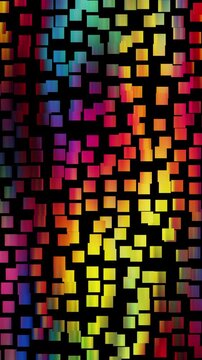 Colored Squares Motion. Wall of colored mosaic shapes, animated, 10 seconds duration, vertical resolution.
