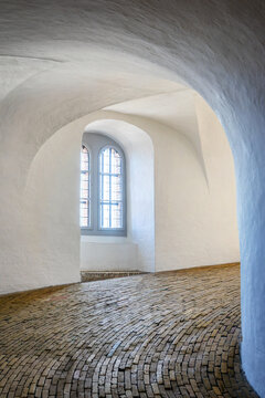 Equestrial staircase in the famous Round Tower (Rundetaarn in Danish), Copenhagen, Denmark