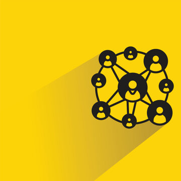 people network icon with shadow on yellow background