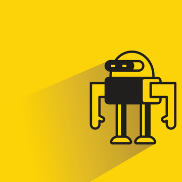 cartoon robot icon with shadow on yellow background