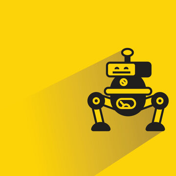 cartoon robot icon with shadow on yellow background