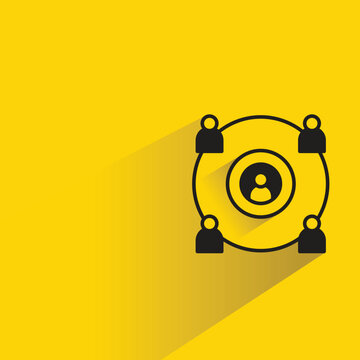 people network icon with shadow on yellow background