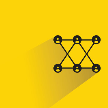people network icon with shadow on yellow background